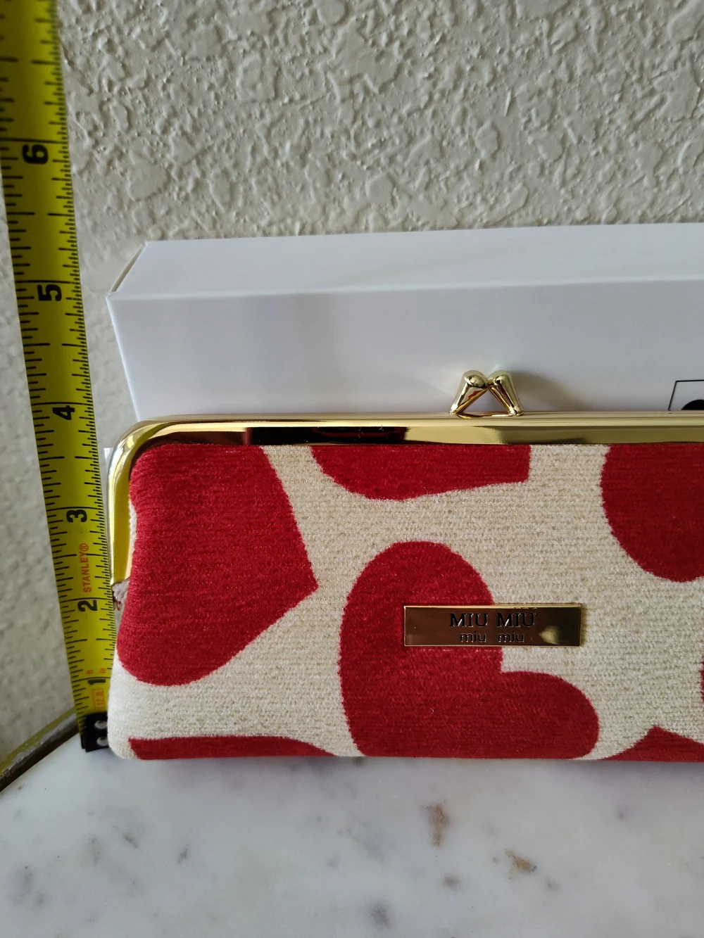 MIU MIU Red Ivory Heart Print Mirror Miroir Compact Clutch Pochette Gift Set NIB